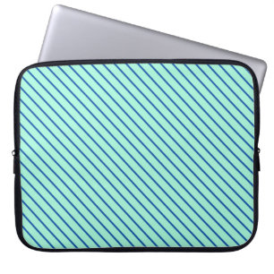 Diagonal pinstripes - aqua and navy laptop sleeve