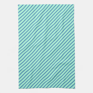 Diagonal pinstripes - aqua  and navy tea towel