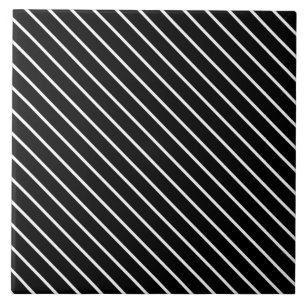 Diagonal pinstripes - black and white ceramic tile