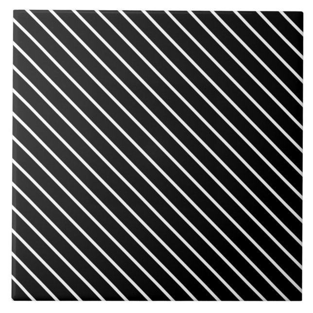 Diagonal pinstripes - black and white ceramic tile (Front)