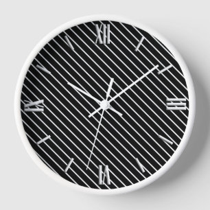 Diagonal pinstripes - black and white wall clock