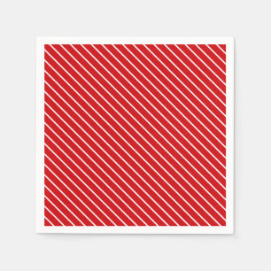 Diagonal pinstripes - deep red and white napkin
