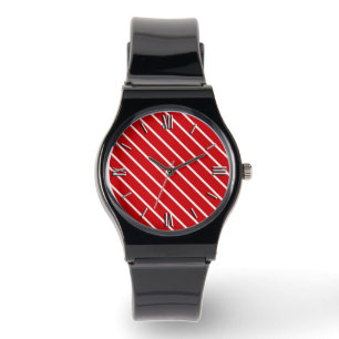 Diagonal pinstripes - deep red and white watch