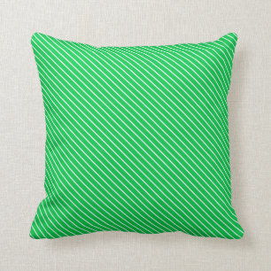 Diagonal pinstripes - emerald green and white cushion