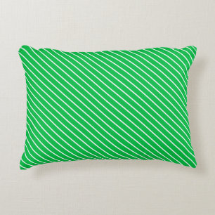 Diagonal pinstripes - emerald green and white decorative cushion