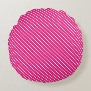 Diagonal pinstripes - fuchsia pink and white round cushion