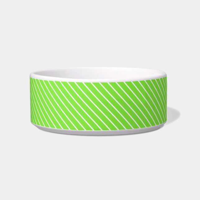 Diagonal pinstripes - lime green and white bowl (Left)