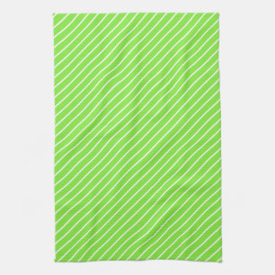 Diagonal pinstripes - lime green and white tea towel