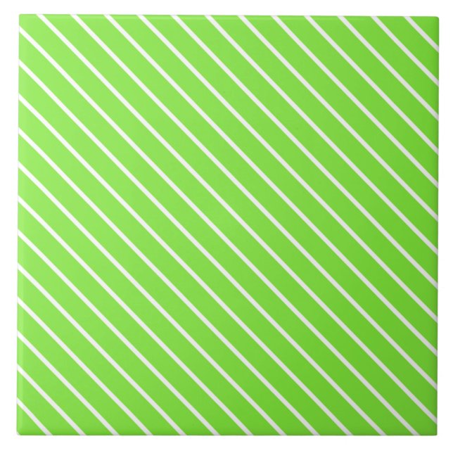 Diagonal pinstripes - lime green and white tile (Front)