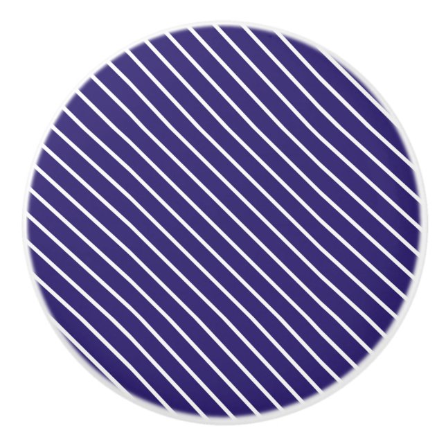 Diagonal pinstripes - navy blue and white ceramic knob (Front)