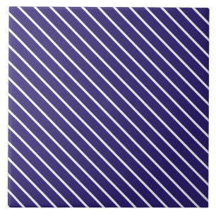 Diagonal pinstripes - navy blue and white ceramic tile