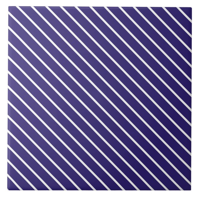 Diagonal pinstripes - navy blue and white ceramic tile (Front)