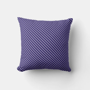 Diagonal pinstripes - navy blue and white cushion