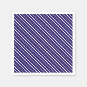 Diagonal pinstripes - navy blue and white napkin