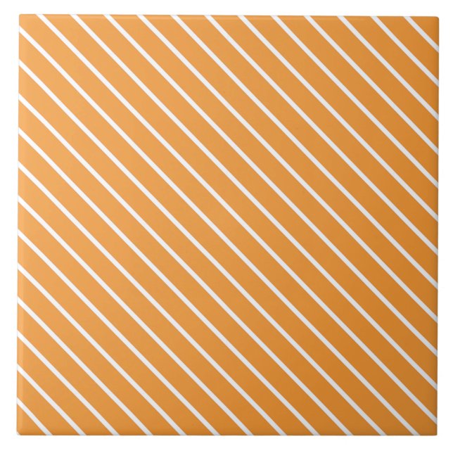 Diagonal pinstripes - orange and white ceramic tile (Front)