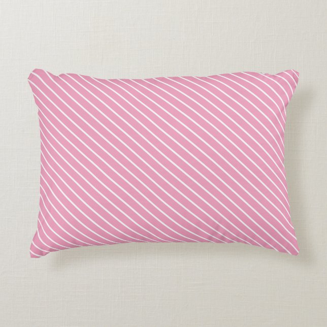 Diagonal pinstripes - shell pink and white decorative cushion (Front)