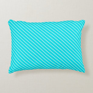 Diagonal pinstripes - turquoise and white decorative cushion
