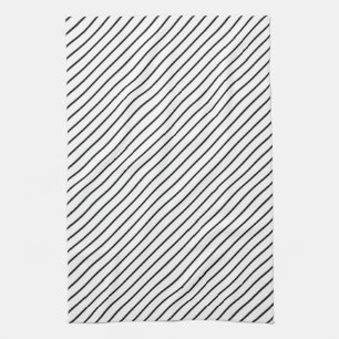 Diagonal pinstripes - white and black tea towel