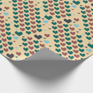 Diagonal Pixel Heart Pattern Wrapping Paper