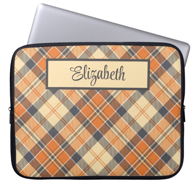 Diagonal Plaid - Orange, Black Peach-Personalised Laptop Sleeve (Front)