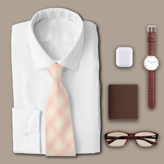 Diagonal Plaid Pink Simple Personalise Initial Tie (Creator Uploaded)