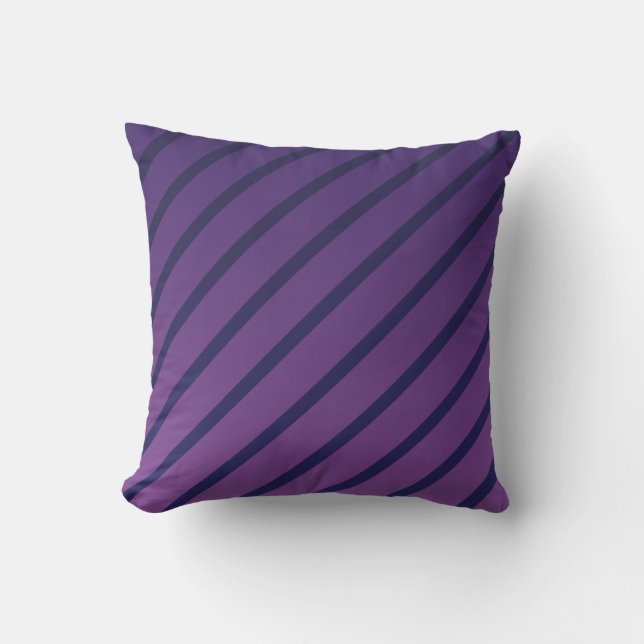 Diagonal Purple and Deep Blue Stripes Cushion (Front)