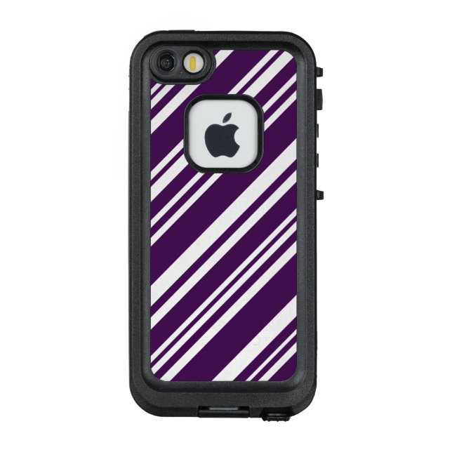 Diagonal Purple and White Stripes LifeProof iPhone Case (Back)