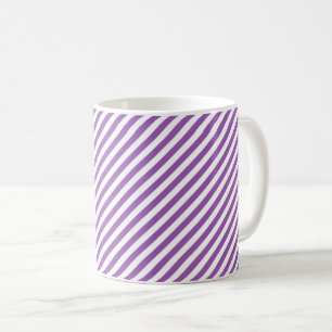 Diagonal purple and white stripes pattern coffee mug