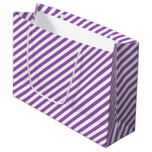 Diagonal purple and white stripes pattern large gift bag