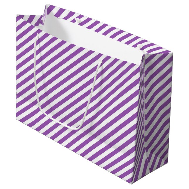 Diagonal purple and white stripes pattern large gift bag (Front Angled)