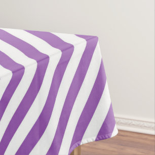 Diagonal purple and white stripes pattern tablecloth