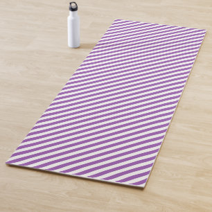 Diagonal purple and white stripes pattern yoga mat