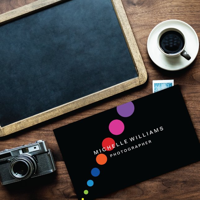 Diagonal Rainbow Dots Photographer Business Card (Creator Uploaded)