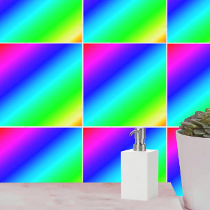 Diagonal Rainbow Gradient Blue to Green Ceramic Tile