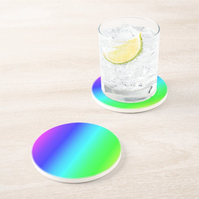 Diagonal Rainbow Gradient Blue to Green Coaster (Side)
