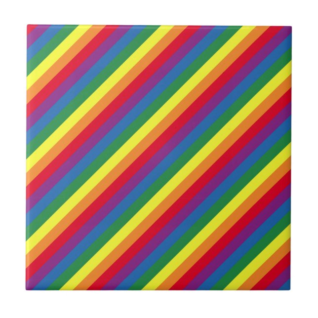 Diagonal Rainbow Pattern Ceramic Tile (Front)