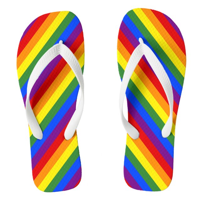 Diagonal Rainbow Stripe Pattern LGBT Pride Thongs (Footbed)
