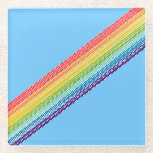 Diagonal rainbow stripes glass coaster (Front)