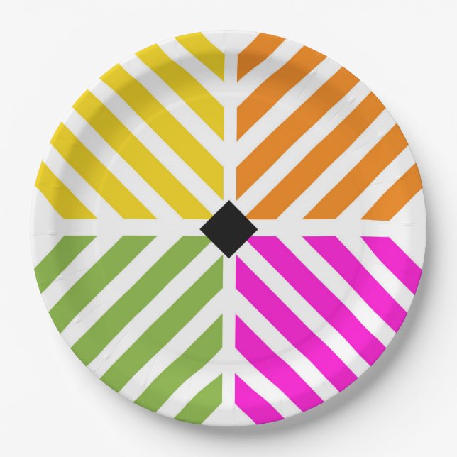 Diagonal Rainbow Stripes Party Paper Plate (Front)