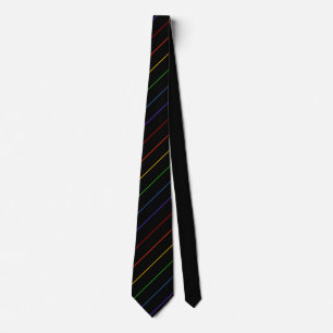 Diagonal Rainbow Thin Stripe Black Tie