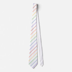 Diagonal Rainbow Thin Stripe White Tie