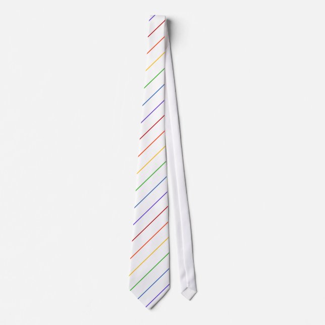 Diagonal Rainbow Thin Stripe White Tie (Front)