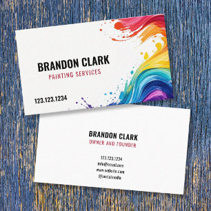 Diagonal Rainbow Wave Burst Painting Service Business Card