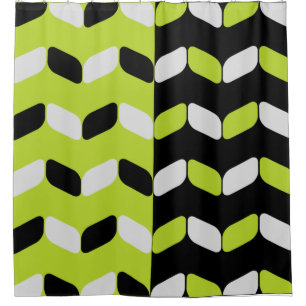 Diagonal Rectangles Black Chartreuse Shower Curtain