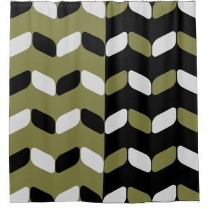 Diagonal Rectangles Black Olive Green Shower Curtain