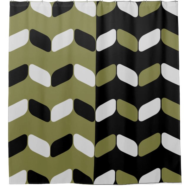 Diagonal Rectangles Black Olive Green Shower Curtain (Front)