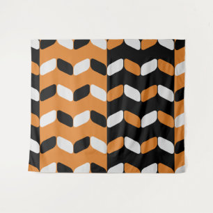 Diagonal Rectangles Black Orange Tapestry