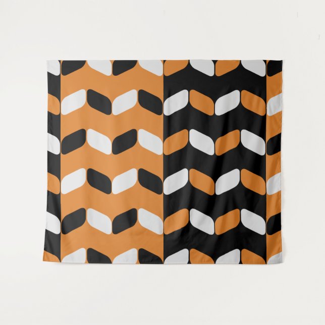 Diagonal Rectangles Black Orange Tapestry (Front (Horizontal))