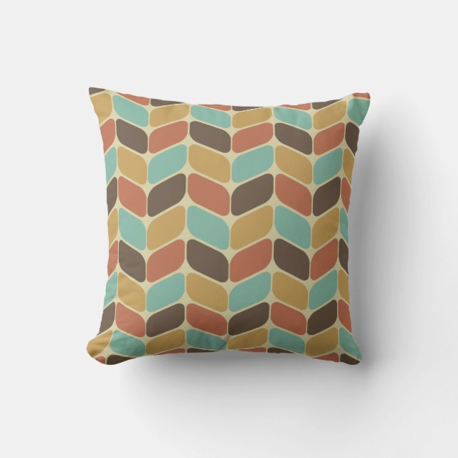 Diagonal Rectangles Brown Orange Blue Cushion (Front)