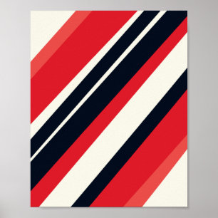 Diagonal Red and Black Stripes on light Beige  Poster
